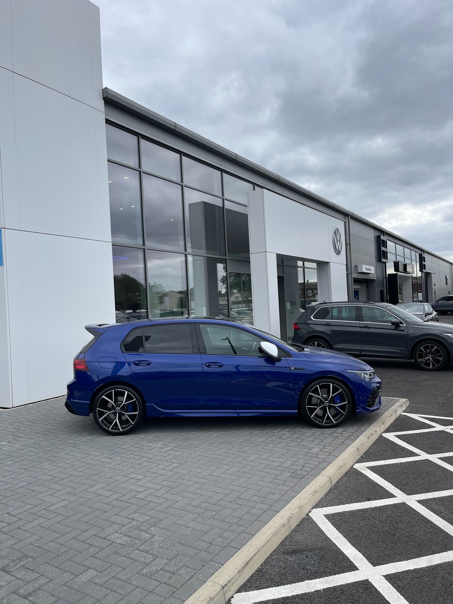 Golf R in Lapiz Blue outside Oldham Volkswagen